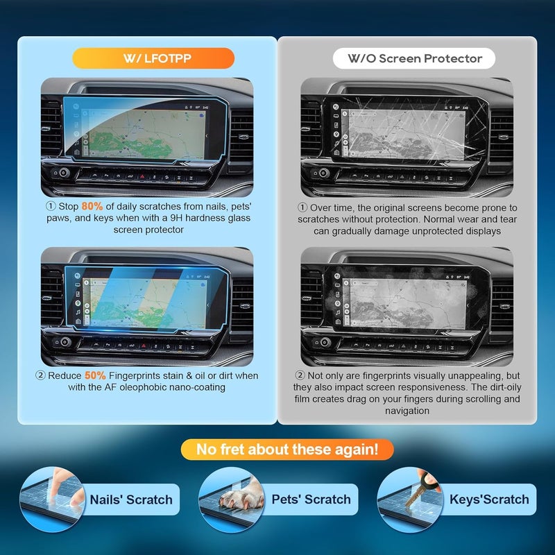 LFOTPP For 2026 Chevy Silverado Screen Protector - (3PCS)2022-2025 2026 Silverado 1500& 2024-2025 2026 Silverado 2500HD 3500HD Navi+Dash Touchscreen 2022-2025 Silverado Accessories Anti-Fingerprint HD Glass - Image 4